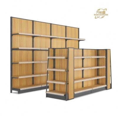 China Wooden Iron Selective Pallet Racking Grocery Display Stand Metal Upright Shelves for sale