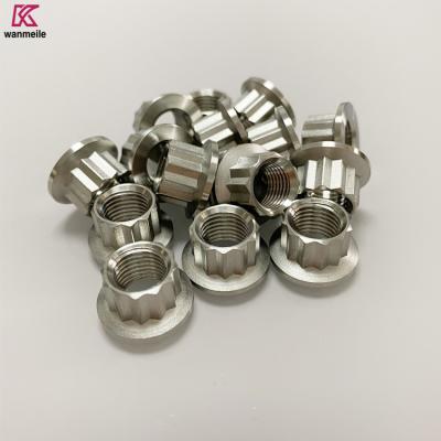 China Gr5 titanium 12pt flange nut M7 M8 titanium 12 point flange nuts for wheel hub for sale