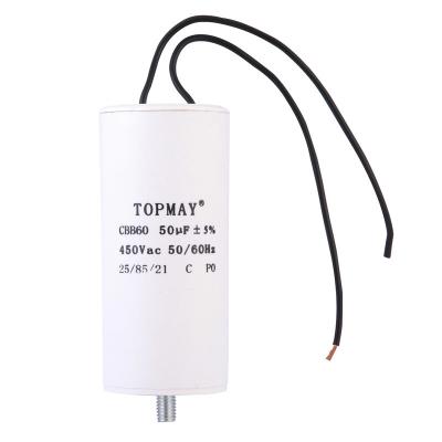 China CBB60 Metallized Polypropylene Capacitor 50uF Wire Leads Terminal For Water Pumps for sale