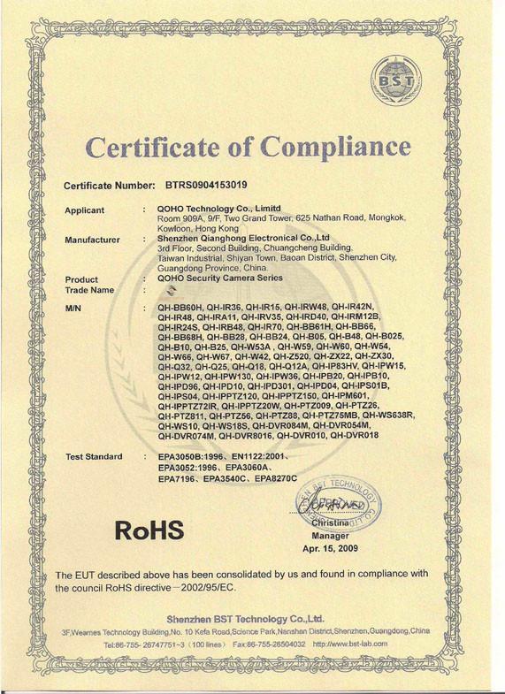 Rohs - Shenzhen QOHO Electronics Co.,Ltd