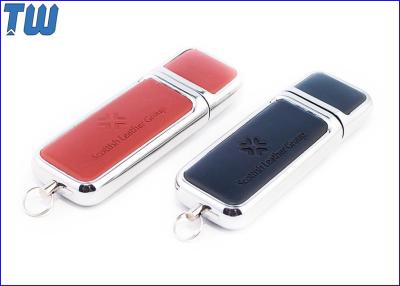 China Silver Frame Leather Thumb Drive Debossed Logo with Free Small Key Ring for sale