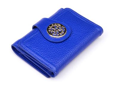 China Medium Blue Leather Trifold Wallet , Signature Hardware on the Front for sale
