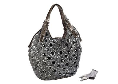 China Silver Grey Quilted Soft Nylon Big Hobo Bags with Polished chrome hardware for sale