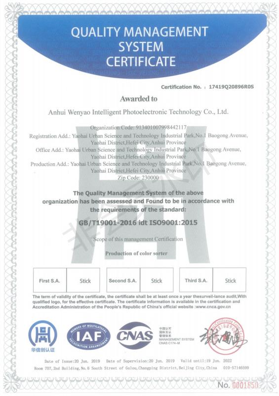 ISO9001 - Anhui Wenyao Intelligent Photoelectronic Technology Co., Ltd