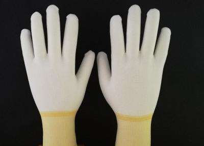 China Yellow PU Coated Gloves Hot Melt Binding Edge With 100% Nylon Knitted Liner for sale