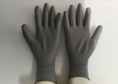 China Grey Polyester PU Palm Coated Gloves , Polyurethane Work Gloves Anti Static for sale