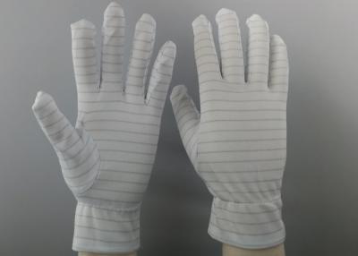 China Weiße Farbe streift statisches Handschuh-Polyester-Antimaterial 100% für die Reparatur zu verkaufen