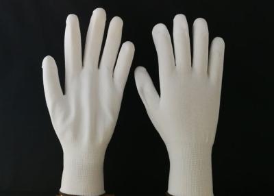 China White Nylon Liner PU Coated Gloves Breathable Knitting Back Abrasion Resistant for sale