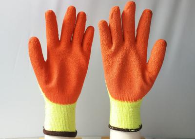 China 10 Gauge Latex Coated Gloves Yellow Cotton / Polyester Knitted For Construction for sale