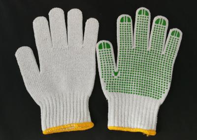 China Polyester Knitted Safety Hand Gloves ,  Knit Work Gloves Green PVC Dotted Grips for sale