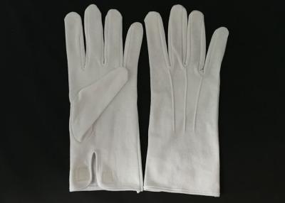 China Disposable White Cotton Parade Gloves , White Ceremonial Gloves Magic Sticker On Wrist for sale
