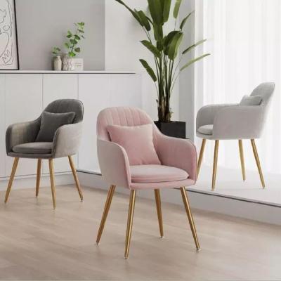 China Hotel Cushion Velvet Fabric Modern Metal Dining Chairs Soft Back D52cm for sale