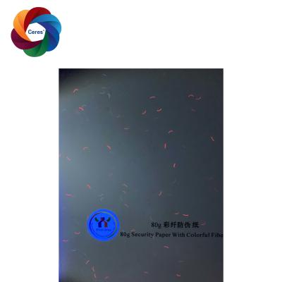 Chine Coton A4 en ivoire de papier vergé de filigrane de sécurité fibres invisibles UV de 80 grammes à vendre