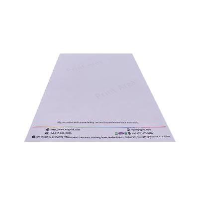 China 85 Grams Security Watermark Paper A4 Cotton 0.11 Synthetic Fiber Paper for sale