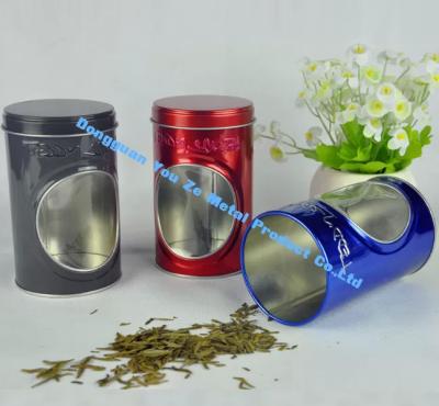 China Display Tin Containers With Window Embossed Tea Tin Box On Body Custom Storage Tins for sale