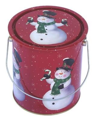 China Popular Christmas Tin Box Holiday Gift Tins with Handle Christmas Candy Tins 0.23mm Thickness for sale