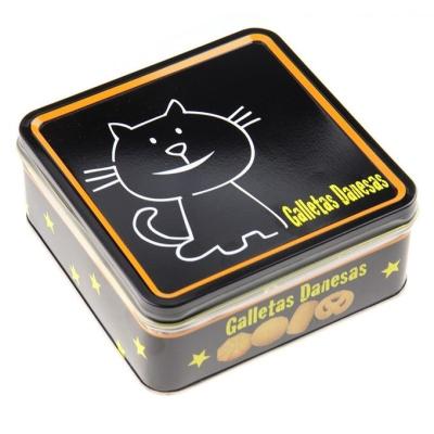 China Butter Cookie Tins Black Cookie Tin Container Square Tin Box for Food 0.23mm Thickness for sale