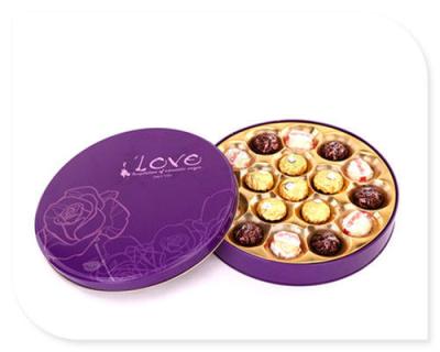 China Round Metal Containers Wholesale Cookie Tins Blue Chocolate Tin Box for sale