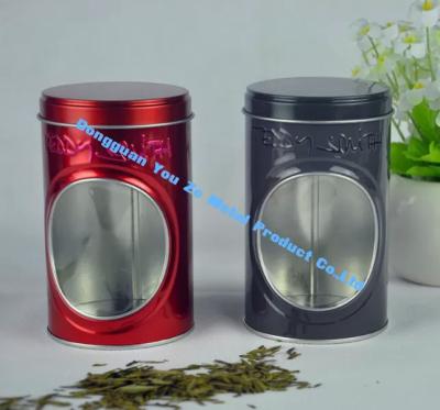 China Food Grade Display Tin Container Round Tin Box with Window on Body Decorative Tin Can for sale