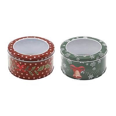 China CMYK Tin Gift Boxes with PVC Window Holiday Christmas Tin Can Empty Cookie Tins for sale