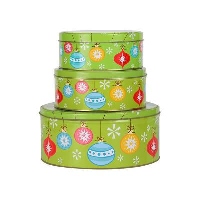 China Large Metal Cookie Tin Vintage Tin Boxes for Cookies Wholesale Round Tin Containers with Lids for sale