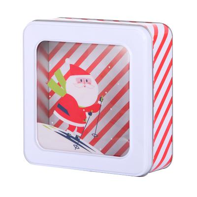 China Custom Square Cookie Tins Holiday Metal Tin Container with PVC Clear Window Vintage Tin Boxes with Lids for sale