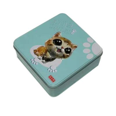 China Embossed Square Tin Box with Lid Lower Price Tin Cans Wholesale Metal Containers for Cookies for sale