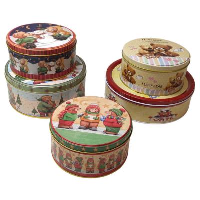 China Holiday Gift Packaging Metal Tin Box Reusable Round Tin Cookie Containers Custom Dollar Tree Cookie Tins for sale