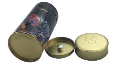 China Disney Tea Packing Cylinder Tin Cans With Inner Lid for sale