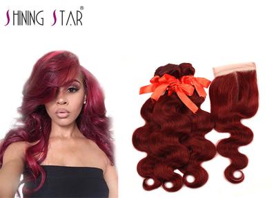 China Red Color 8A Real Human Hair Bundles / Nonremy Bundles With Closure for sale