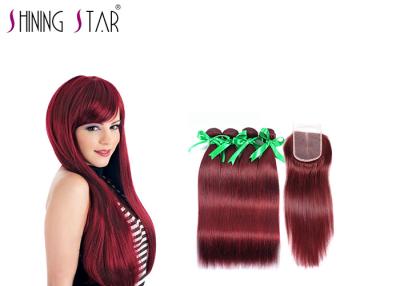 China Red Color Indian Hair Straight Bundles With Lace Closure Nice Shine No Tangle for sale