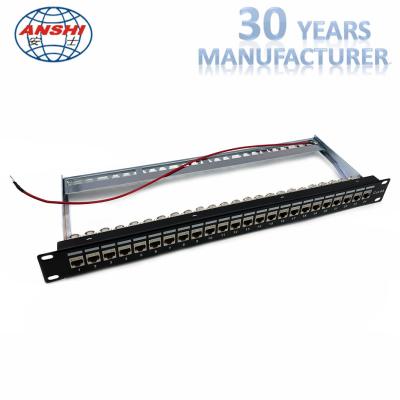 China 19 Inch 1u 24 Ports Loaded Cat6a Stp Shielded Patch Panel With 24 Pieces Keystone Jack for sale