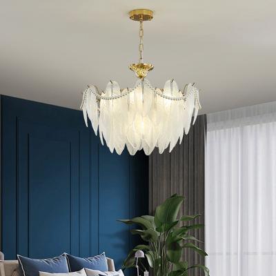 China Modern Simple Pearl Feather Glass Chandelier Luxury Living Room Lamp Bedroom Dining Room White Chandelier(WHCY-253) for sale