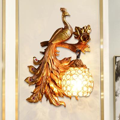 China Vintage Creative Art Deco Peacock Resin Wall Lamp Gold Vanity Luxury Bedroom Wall Light（WH-VR-62） for sale