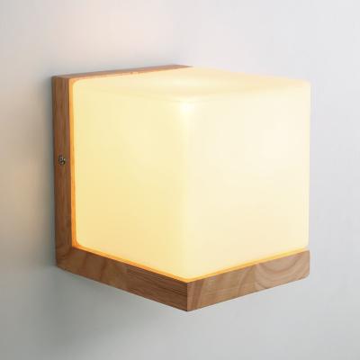 China Modern Oak Wood Cube Sugar Shade Wall Lamp Bedroom Wooden cube wall light (WH-OR-126） for sale