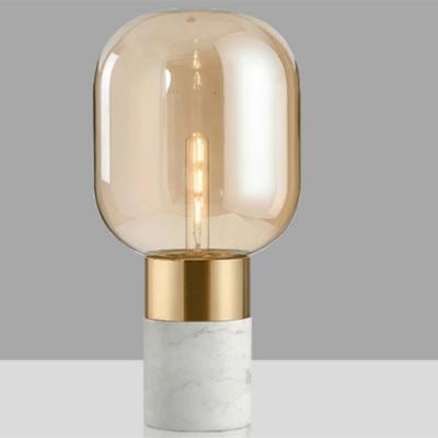 China Nordic Simple Marble Base Wax Gourd Glass Lampshade marble table lamp(WH-MTB-95) for sale