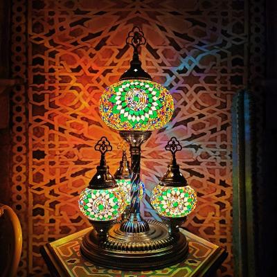 China Turkish Restaurant Glass Table Lamp With Brozne Metal Base Colorful Handmade Desktop Lamp(WH-VTB-20) for sale