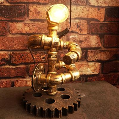 China Iron gear steam punk Loft table lights wood lights robot retro vintage bedroom table lamp(WH-VTB-32) for sale