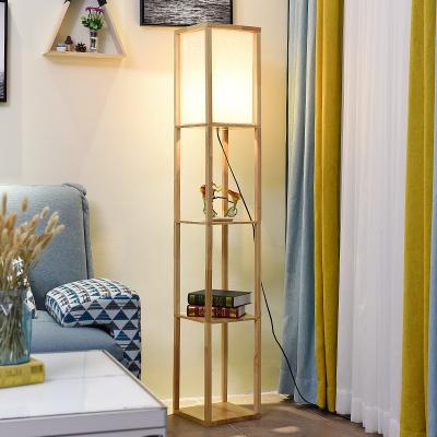 China Nordic decoration home Floor Lamp for Living Room minimalist wood shelf tea table Lamp（WH-MFL-10) for sale