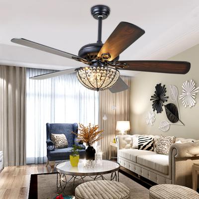 China 52 inch Retro Ceiling Fan Lamp with Light 110v Remote Control 5 Light ceiling fan crystal chandelier(WH-CLL-26) for sale