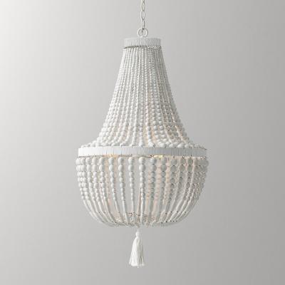 China Weathered White wood beads chandelier lighting Pendant bedroom white chandelier(WH-CI-148) for sale