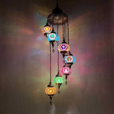 China Long staircase chandelier turkish Glass handmade lampshade pendant light(WH-DC-31) for sale