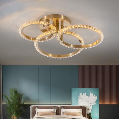 China Simple Crystal Ceiling Light For Living Room Led Gold Circles Ring Chandelier Lamp(WH-CA-72) for sale