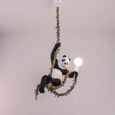 China Vintage Resin Panda Chandelier lighting Nordic Hemp Rope Light Panda Chandelier Zoo Decorative Lamp(WH-VP-149) for sale