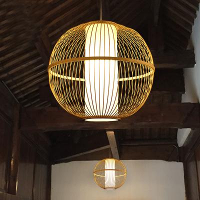China Creative Round Bamboo Lantern Pendant Light Handmade Wood Suspension Lamp(WH-WP-25) for sale