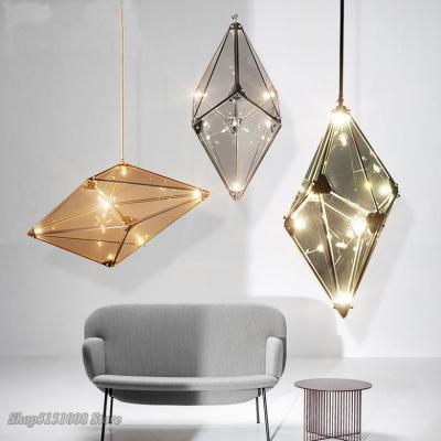 China Post-modern Led Diamond Glass Pendant Lights restaurant Rhombic Polyhedron hanging Lamps(WH-GP-98) for sale