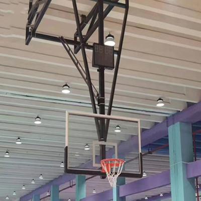 China Tempered Glass Backboard Basketball Hoop Electric Folding Suspended for sale
