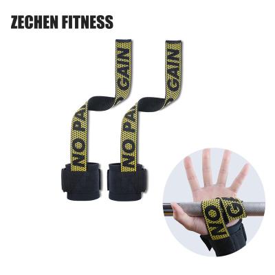China 54cm Cotton Deadlift Weight Lifting Wrist Straps Neoprene Pad 38mm for sale