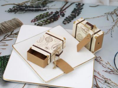 China Cajas de regalo de Mini Luggage Drawer Wedding Favour con la etiqueta de Kraft en venta