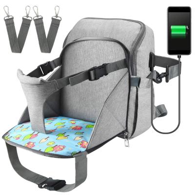China Large Capacity Gray Multifunction diaper bag Suit for chairs Water Resistant with USB Charging Travel Diaper Bag Backpack for sale